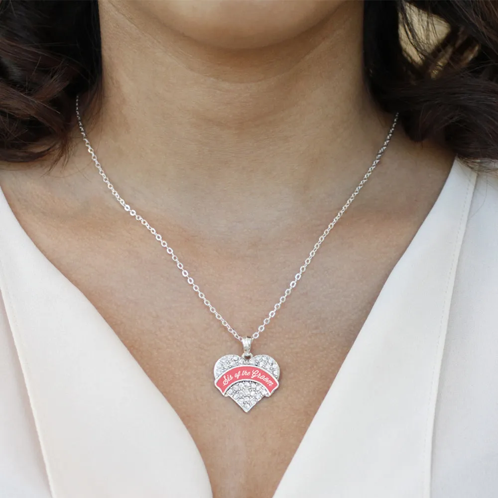 Silver Coral Sis of Groom Pave Heart Charm Classic Necklace