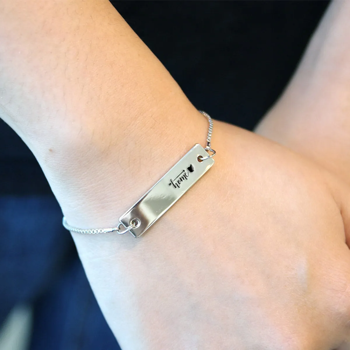 Silver Home is Ohio Adjustable Bar Bracelet