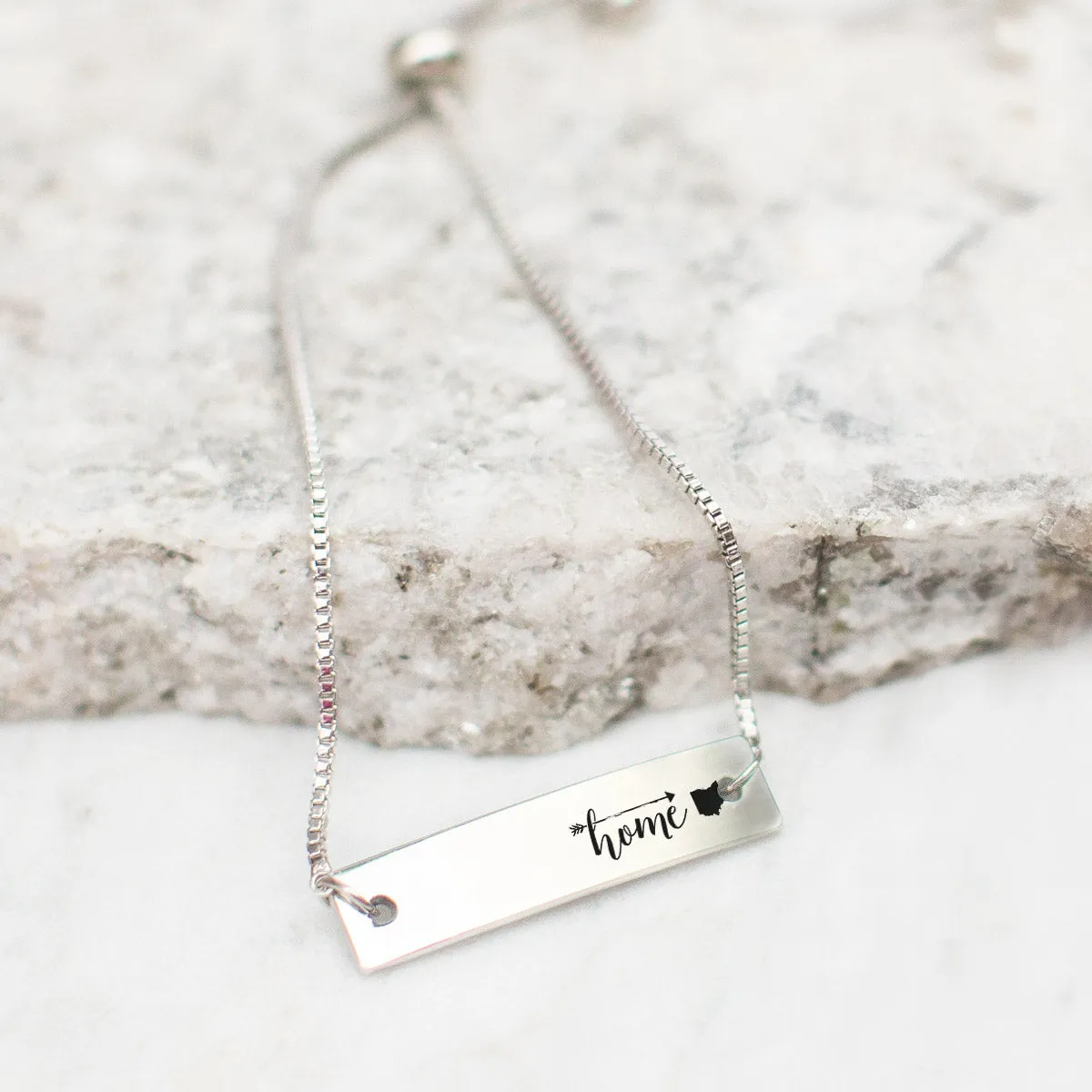 Silver Home is Ohio Adjustable Bar Bracelet