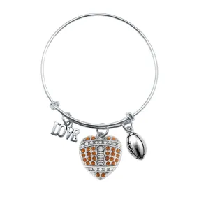 Silver Love Football Heart Charm Wire Bangle Bracelet