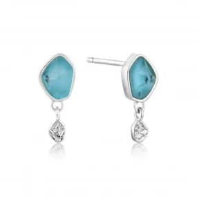 Silver Rhodium Plated Turquoise Drop Stud Earrings E014-01H