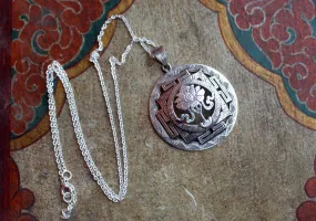 Silver Sterling Lucky Symbol Lotus Mandala Pendant