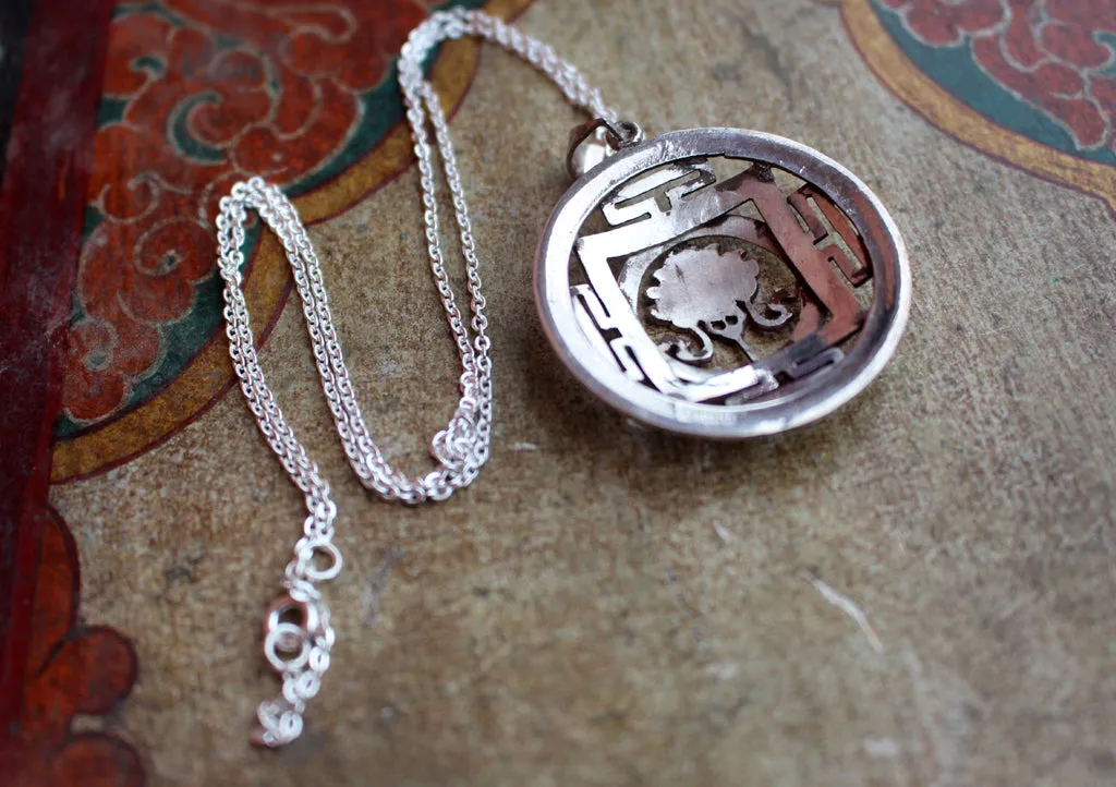 Silver Sterling Lucky Symbol Lotus Mandala Pendant