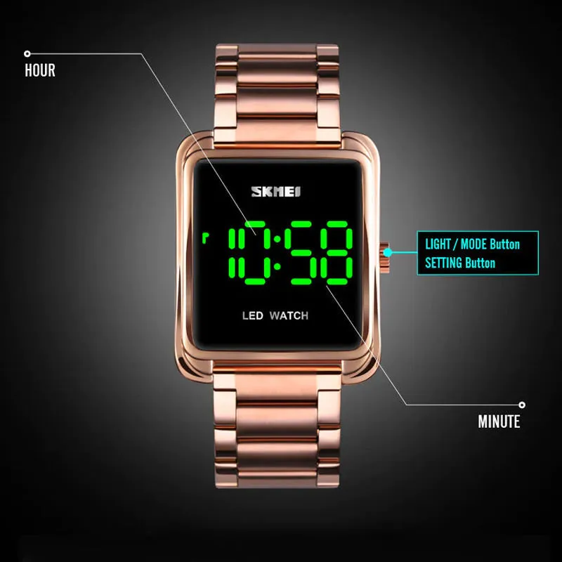SKMEI 1505 Simplified Square LED Watch Waterproof w/ Night Light