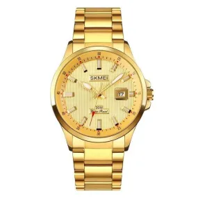 SKMEI 1654 Luxury Golden Quartz Wrist Watch for Business Men w/ Calendar