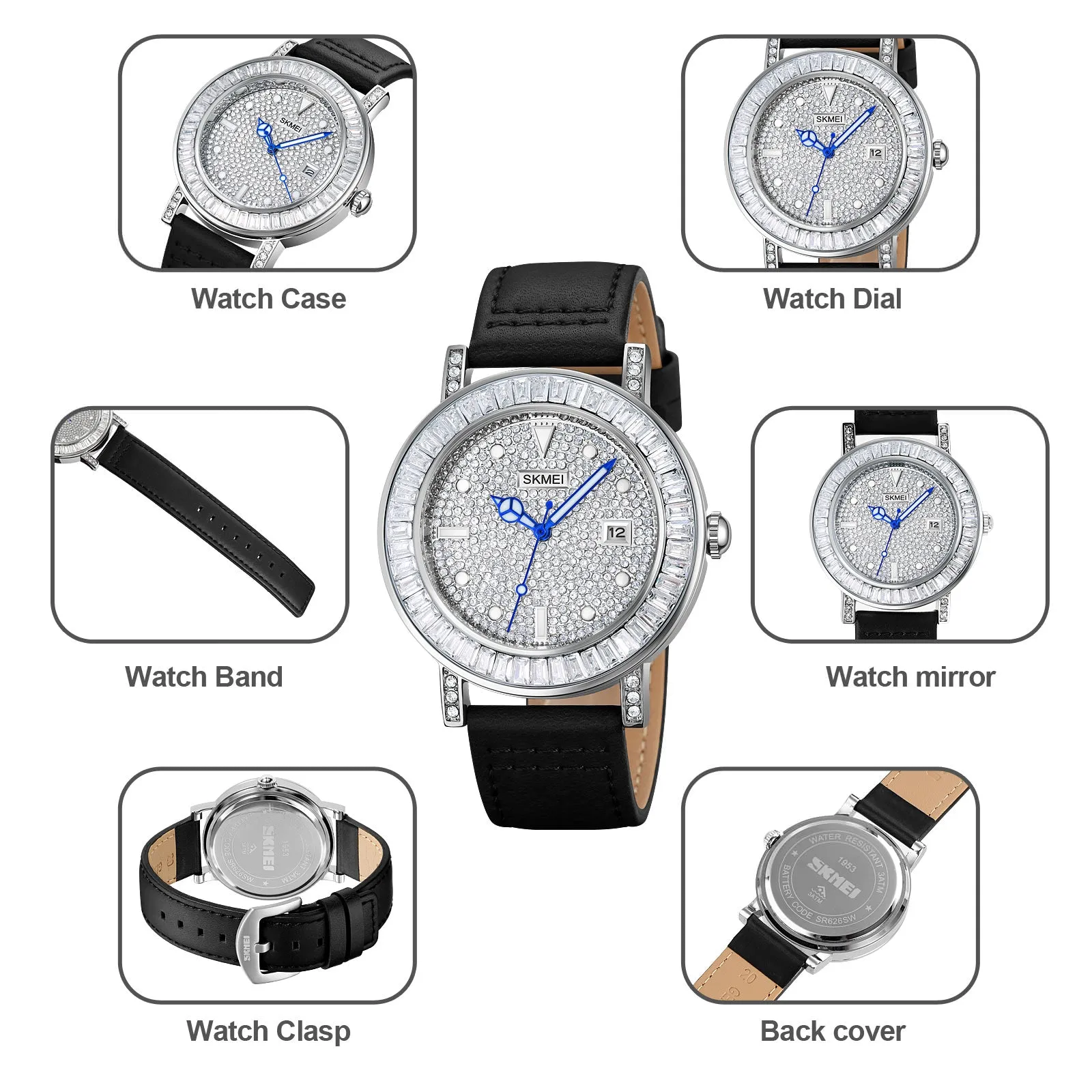 SKMEI 1953 Stylish Rhinestone Watch Bracelet for Women w/ PU Leather Strap