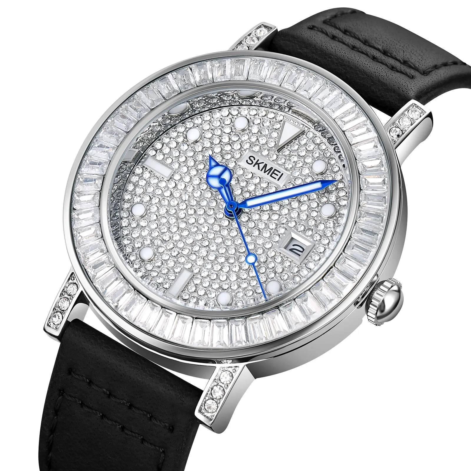 SKMEI 1953 Stylish Rhinestone Watch Bracelet for Women w/ PU Leather Strap