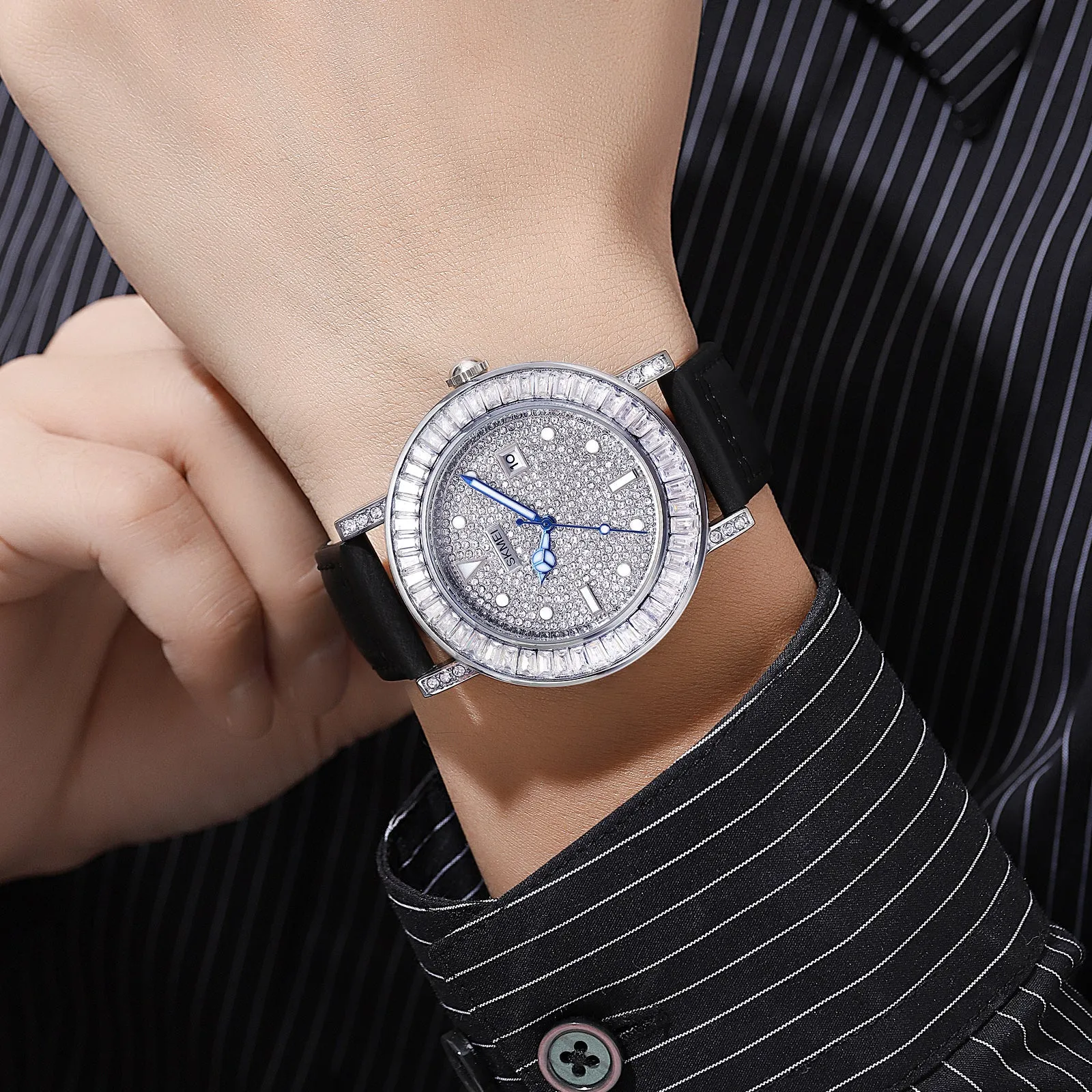 SKMEI 1953 Stylish Rhinestone Watch Bracelet for Women w/ PU Leather Strap