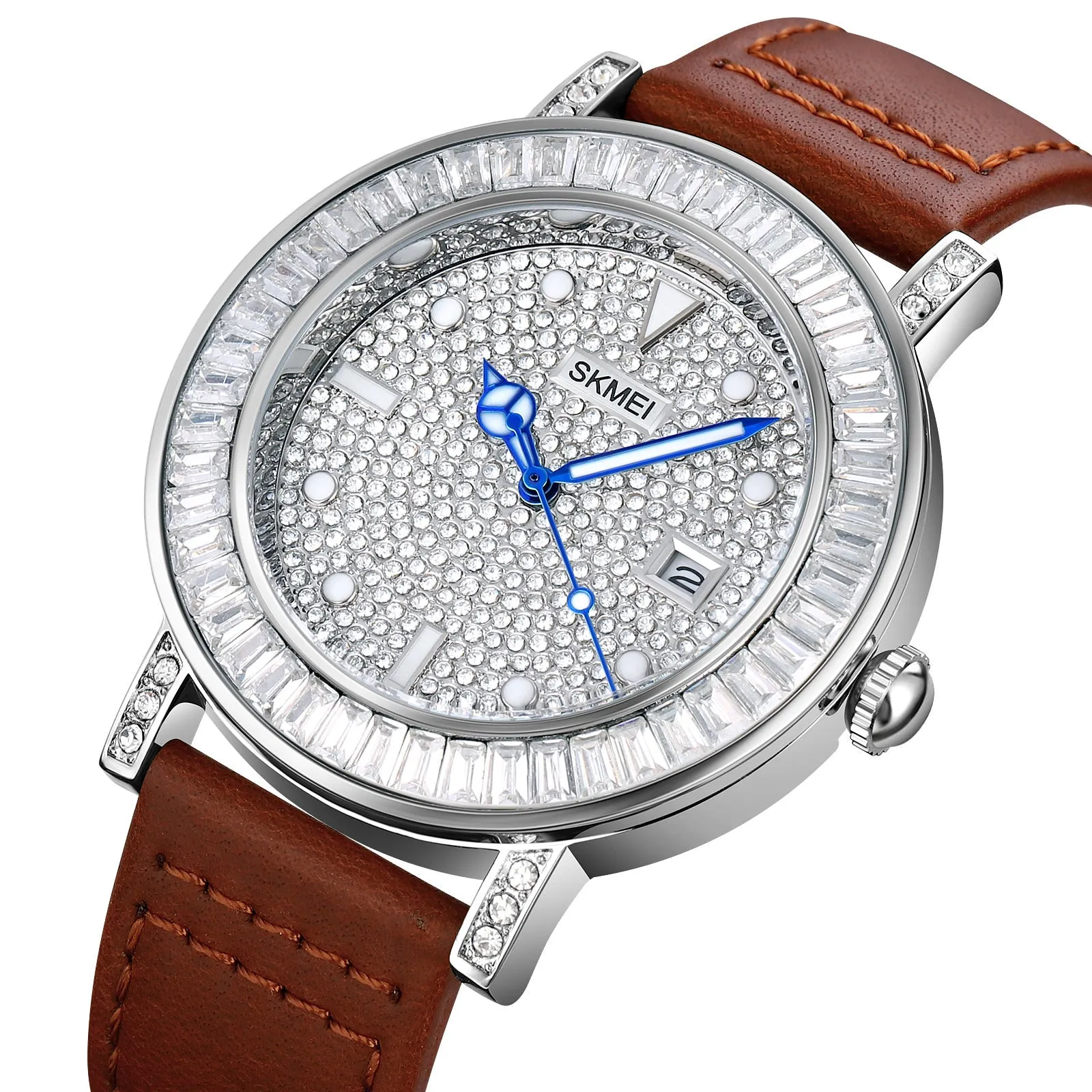 SKMEI 1953 Stylish Rhinestone Watch Bracelet for Women w/ PU Leather Strap