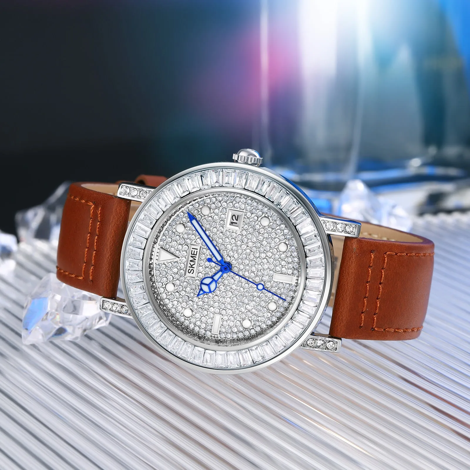 SKMEI 1953 Stylish Rhinestone Watch Bracelet for Women w/ PU Leather Strap