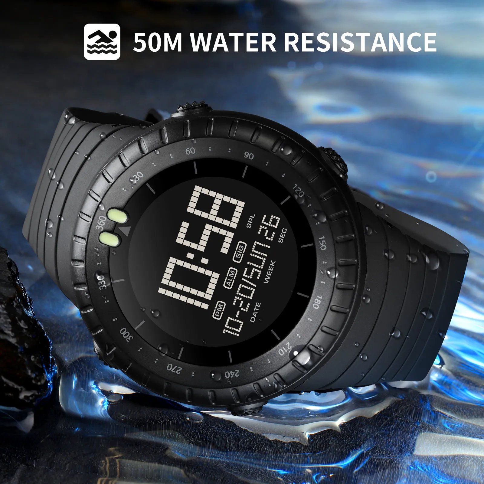 SKMEI 1992 50mm Digital Sports Watch for Men Waterproof IP68 w/ LED Light
