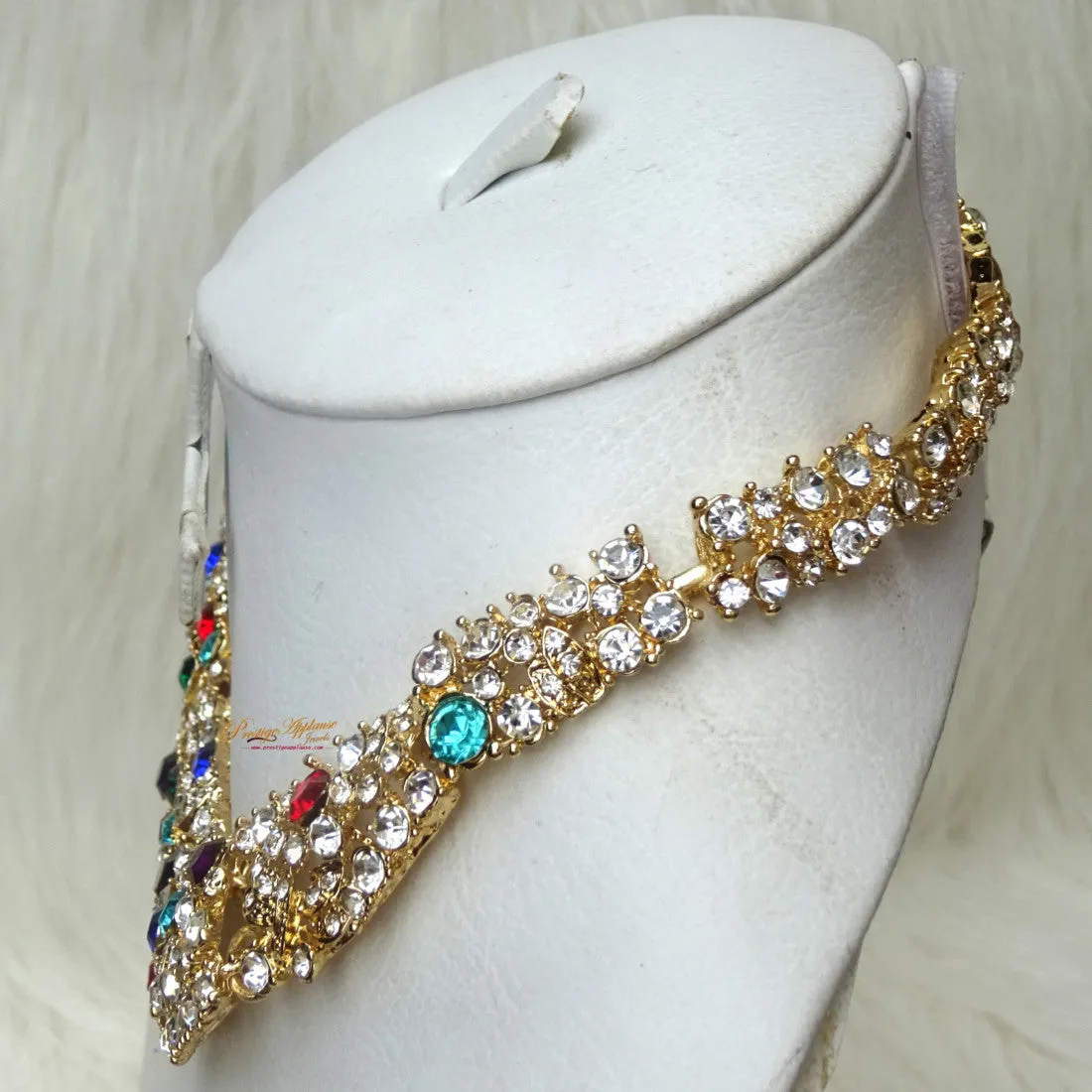 Sparkling Gold Multi color Costume Fashion Party Wedding Necklace Earring Bracelet Jewellery Set