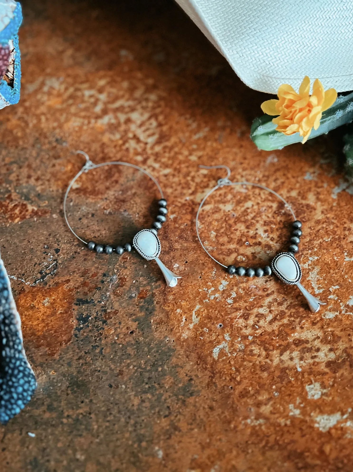 Squash White Turquoise Hoop Earrings