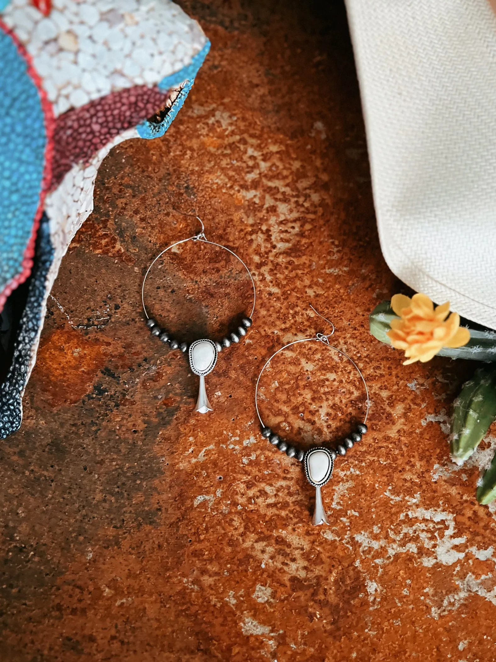 Squash White Turquoise Hoop Earrings