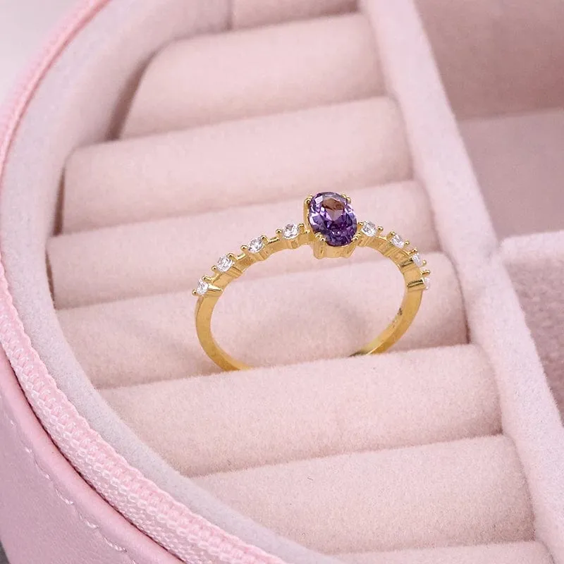 Stackable Amethyst CZ Sterling Silver Ring-Dainty, Feminine
