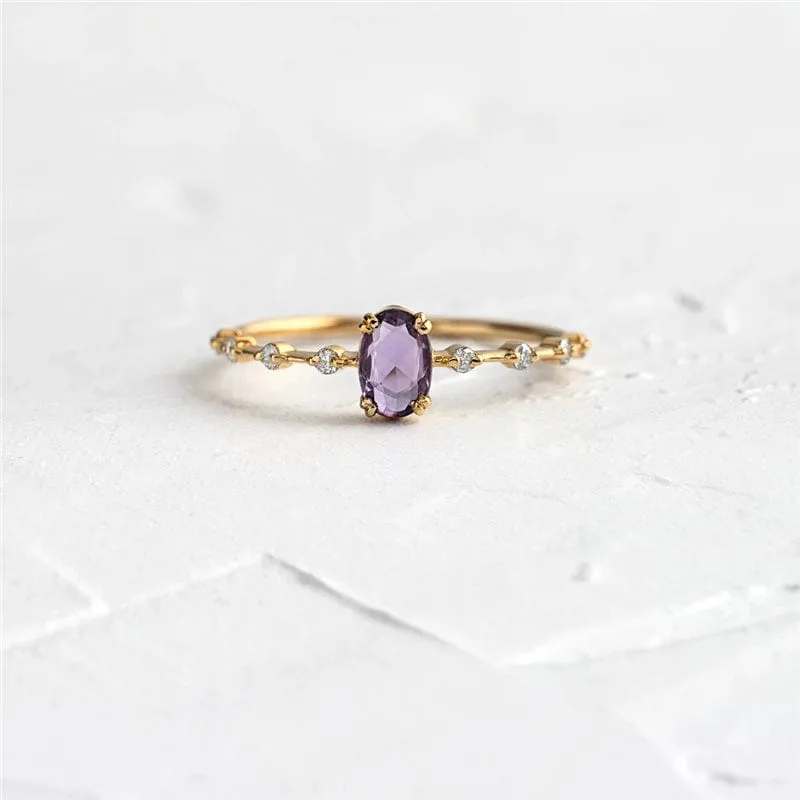 Stackable Amethyst CZ Sterling Silver Ring-Dainty, Feminine