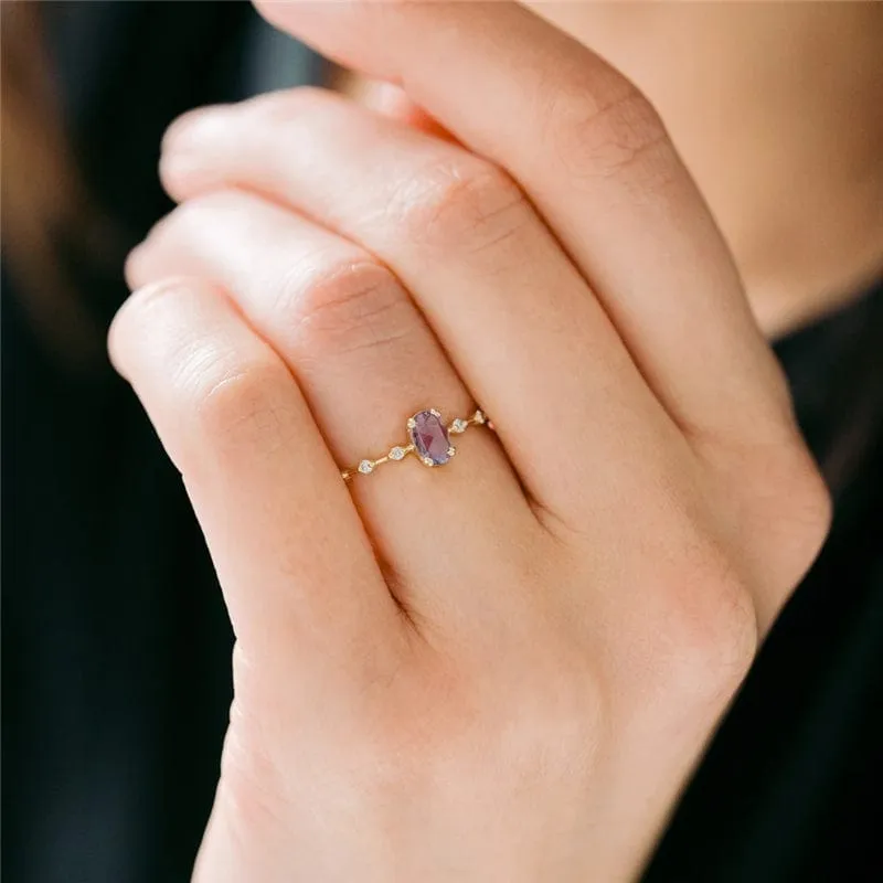 Stackable Amethyst CZ Sterling Silver Ring-Dainty, Feminine