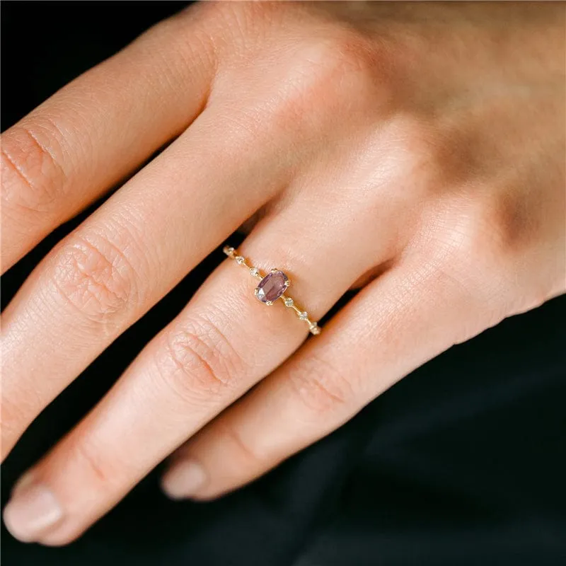 Stackable Amethyst CZ Sterling Silver Ring-Dainty, Feminine
