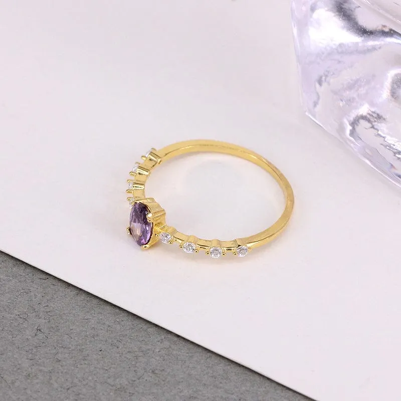 Stackable Amethyst CZ Sterling Silver Ring-Dainty, Feminine