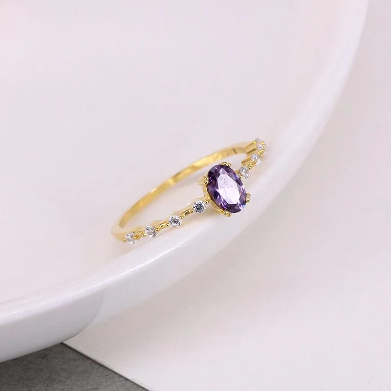 Stackable Amethyst CZ Sterling Silver Ring-Dainty, Feminine
