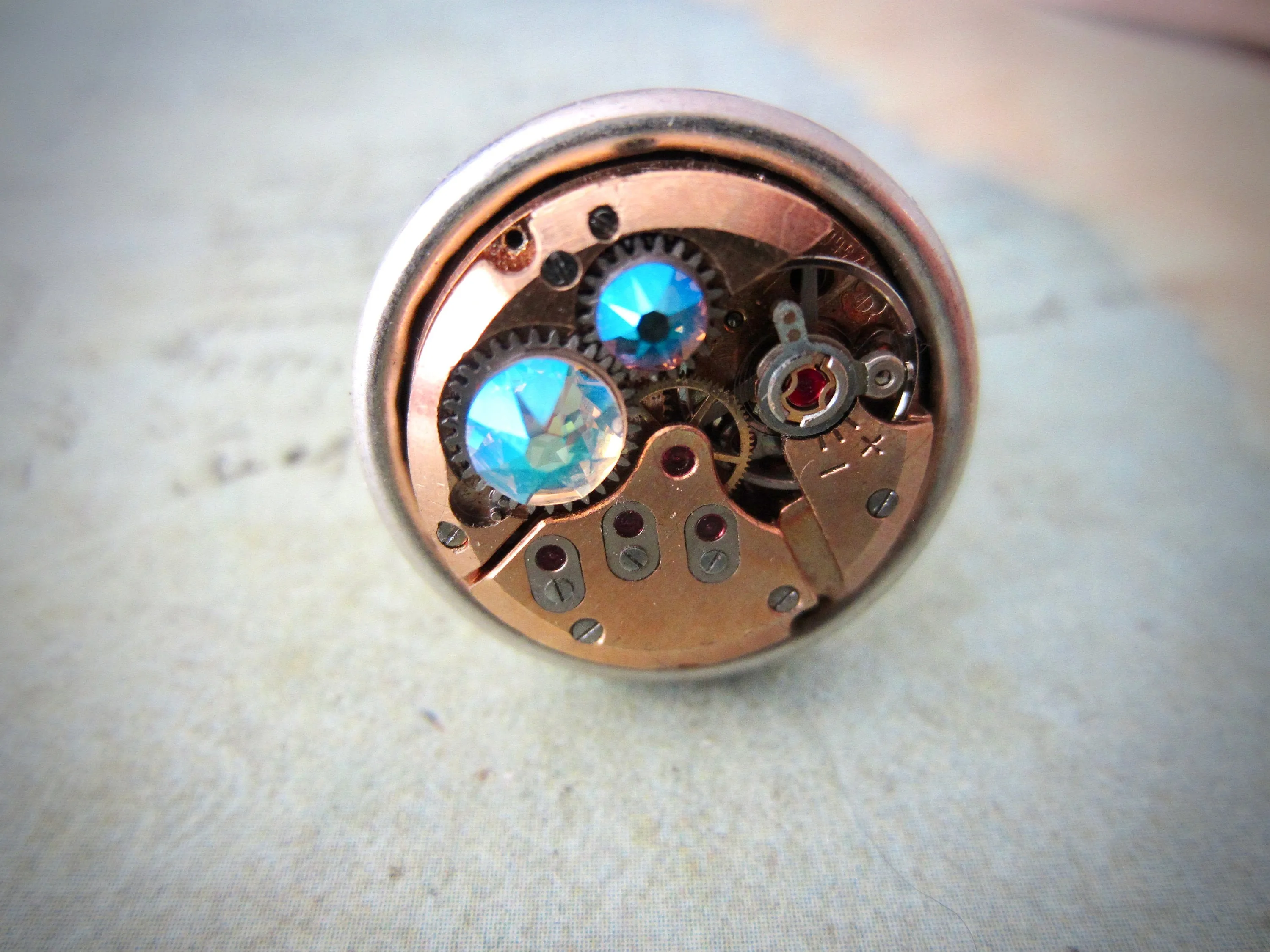 Steampunk Ring - Rose Gold watch movement - statement ring - Repurposed - recycled