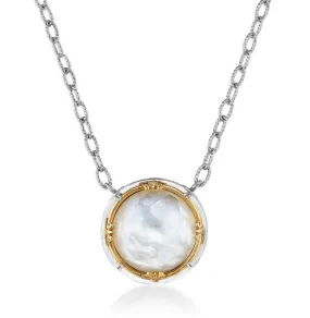 Sterling Silver 18K Vermeil 16mm Round MOP/Quartz Doublet Necklace
