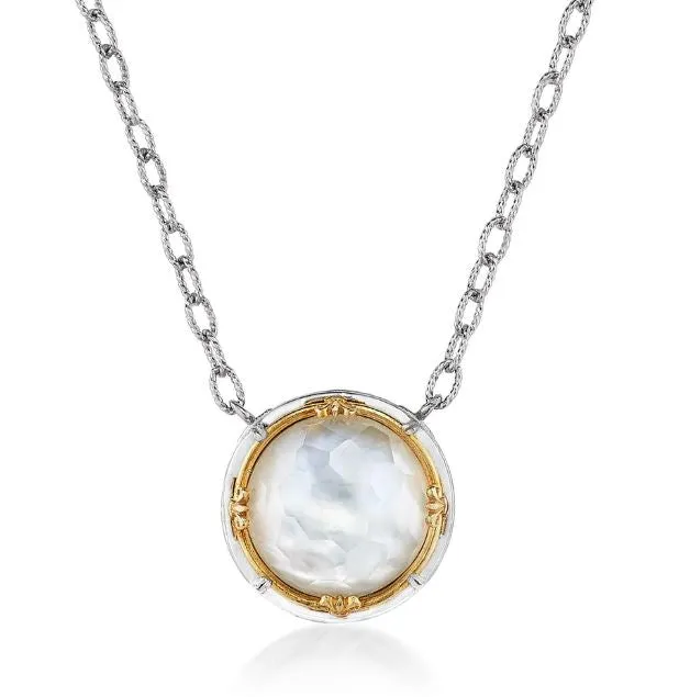 Sterling Silver 18K Vermeil 16mm Round MOP/Quartz Doublet Necklace
