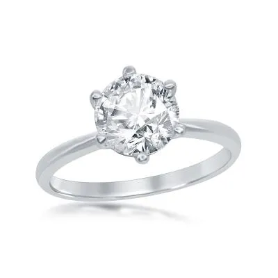 Sterling Silver 6-Prong Cubic Zirconia Engagement Ring, Size 8 (92163)