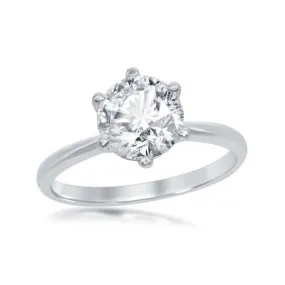 Sterling Silver 6-Prong Cubic Zirconia Engagement Ring, Size 8 (92163)