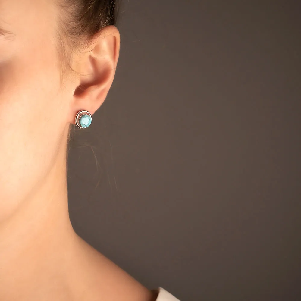 Sterling Silver & Turquoise Circle Stud Earrings