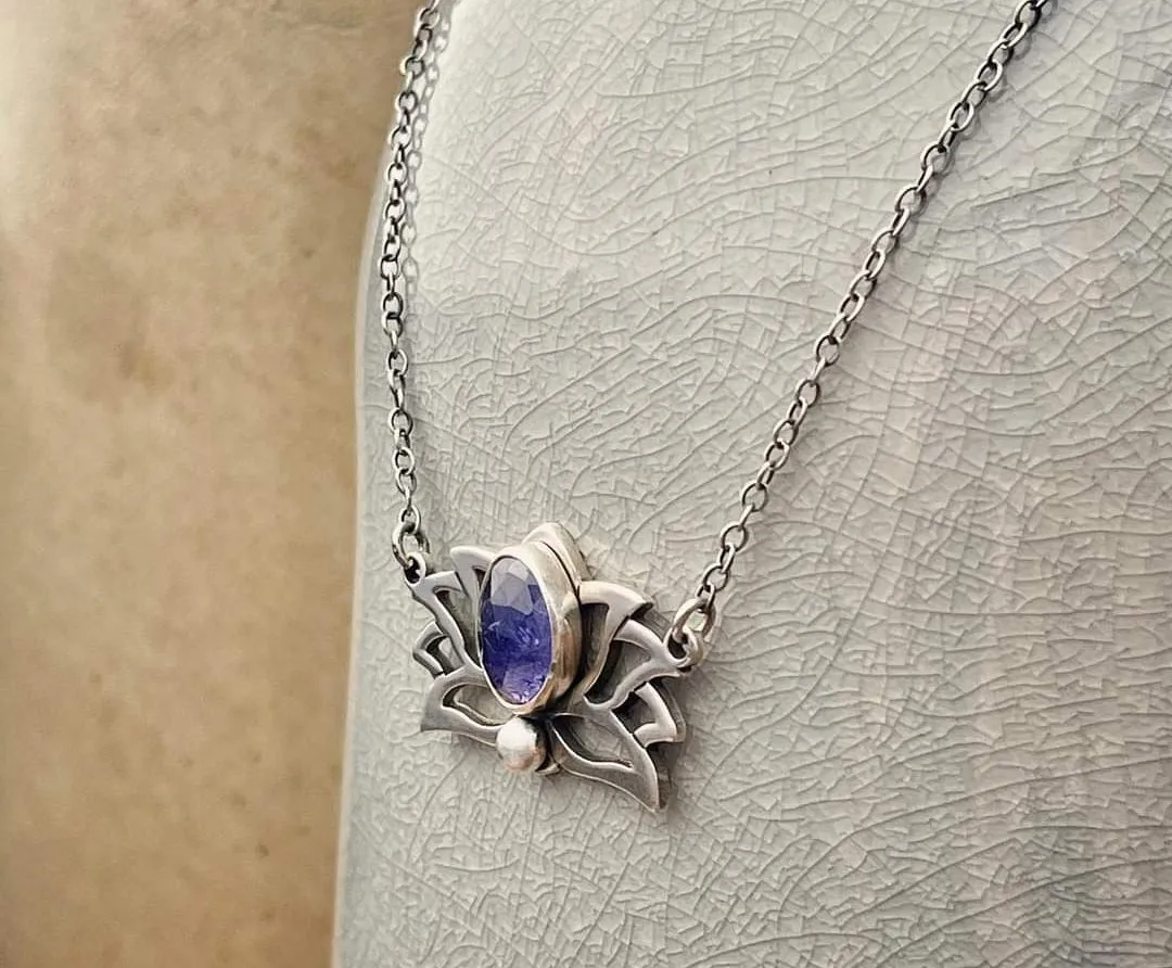 Sterling Silver Garnet Lotus Necklace
