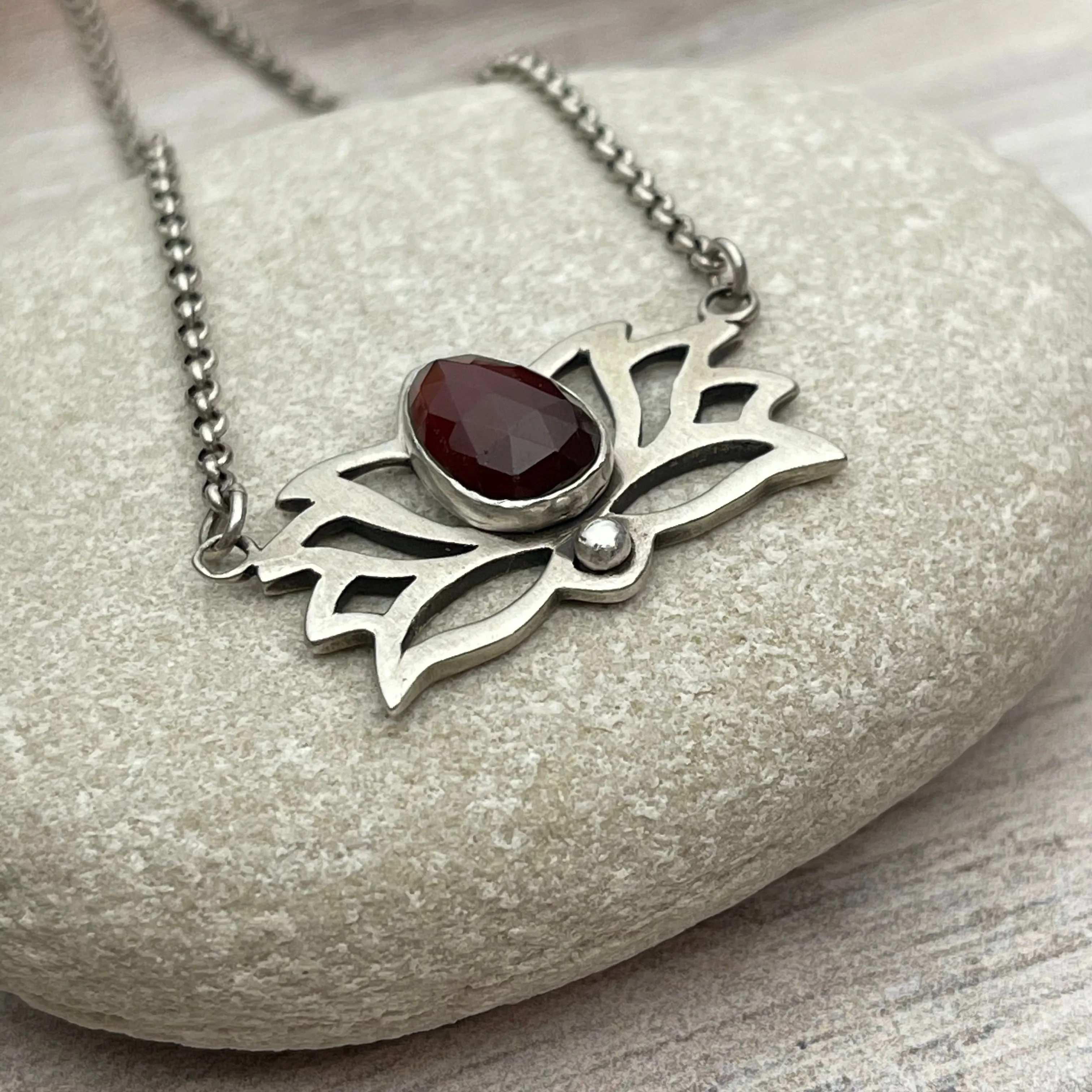 Sterling Silver Garnet Lotus Necklace