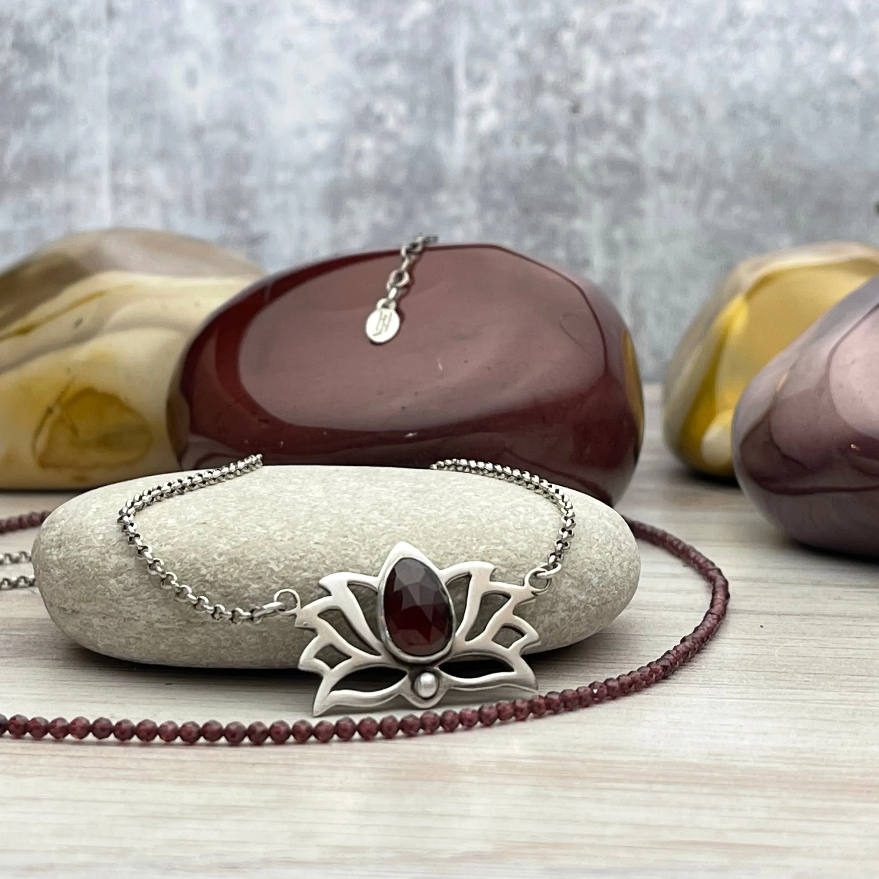 Sterling Silver Garnet Lotus Necklace