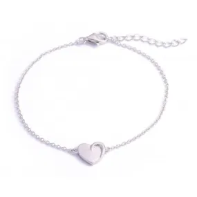 Sterling Silver Rhodium Plated Heart Bracelet ERLB011