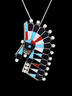 Sterling Silver Zuni Inlay Sunface Pin Pendant