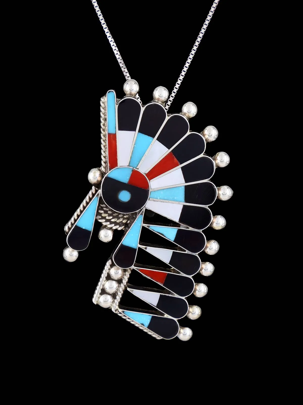Sterling Silver Zuni Inlay Sunface Pin Pendant