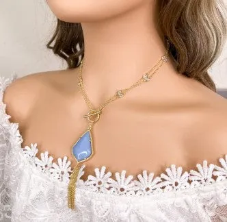 Stone and Diamond 2 Way Tassel Necklace