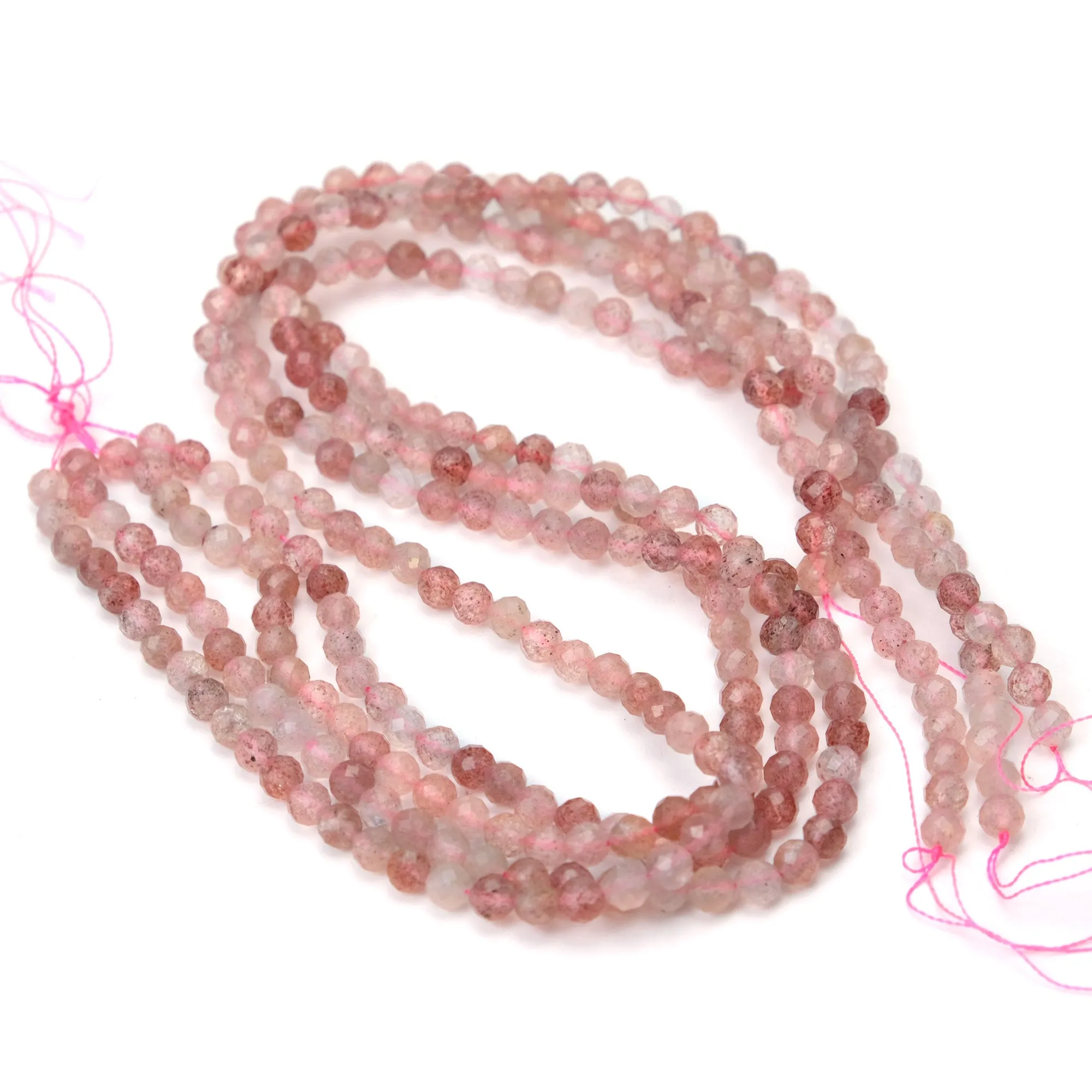 Strawberry Quartz 4mm Faceted Rounds Strand
