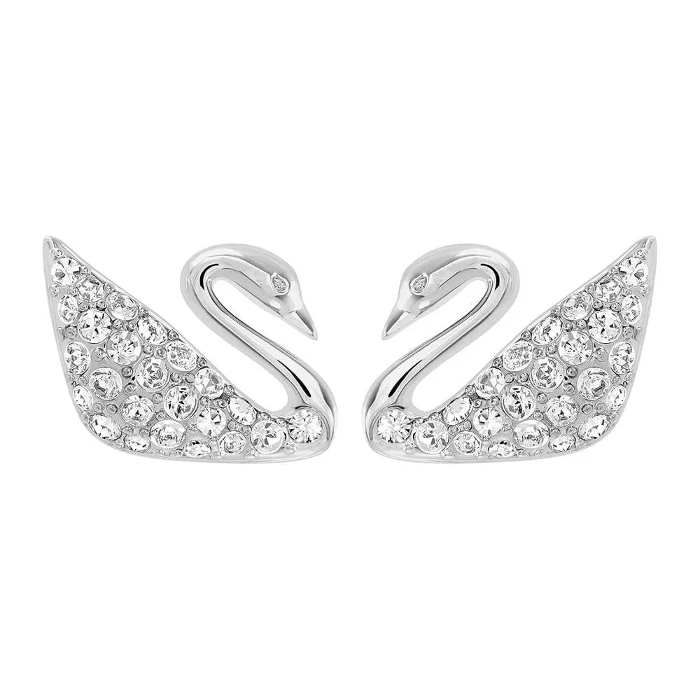 SWAROVSKI Swan Rhodium Plated & Clear Crystal Earrings 1116357