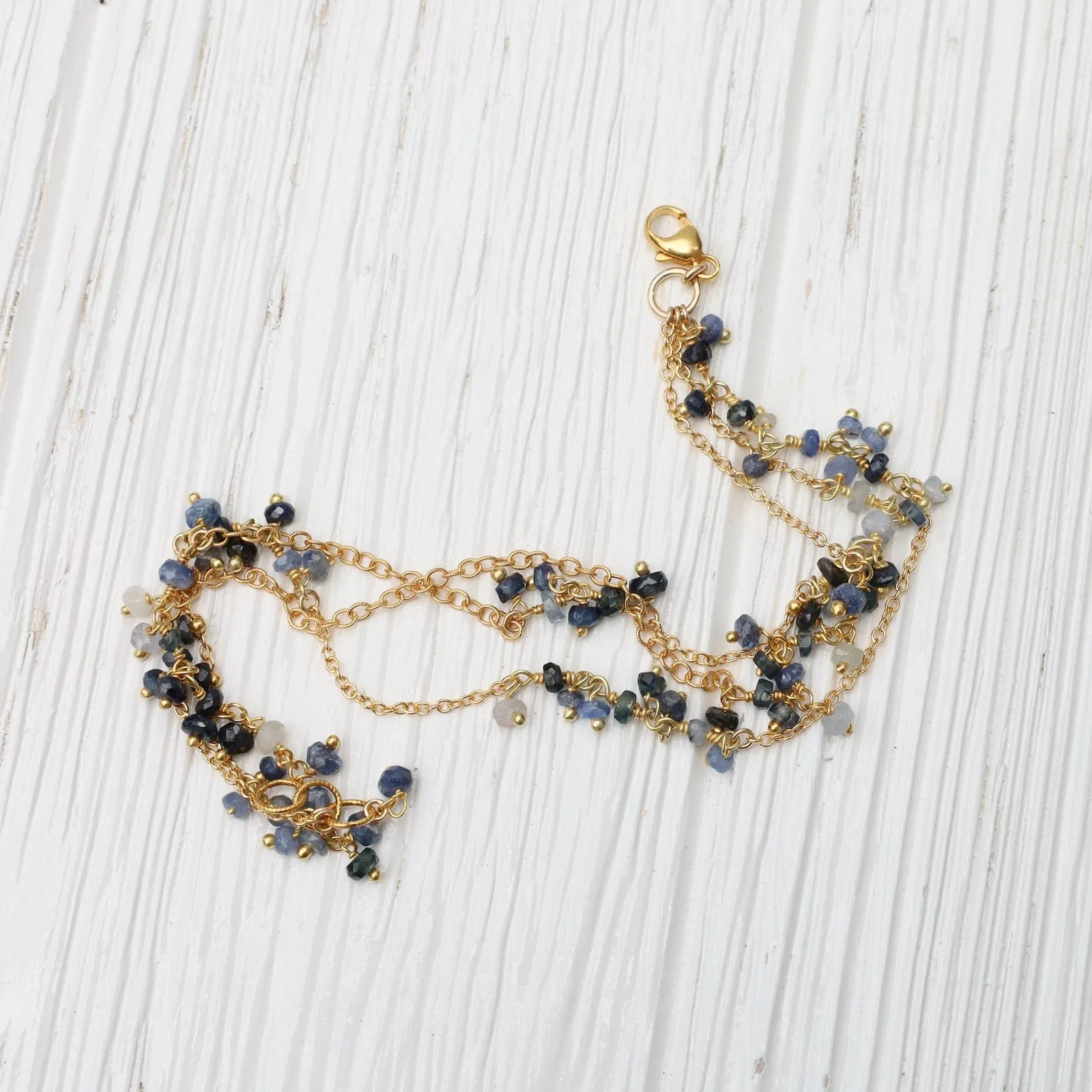 Three Strand Gemstone Dangle Bracelet - Sapphire