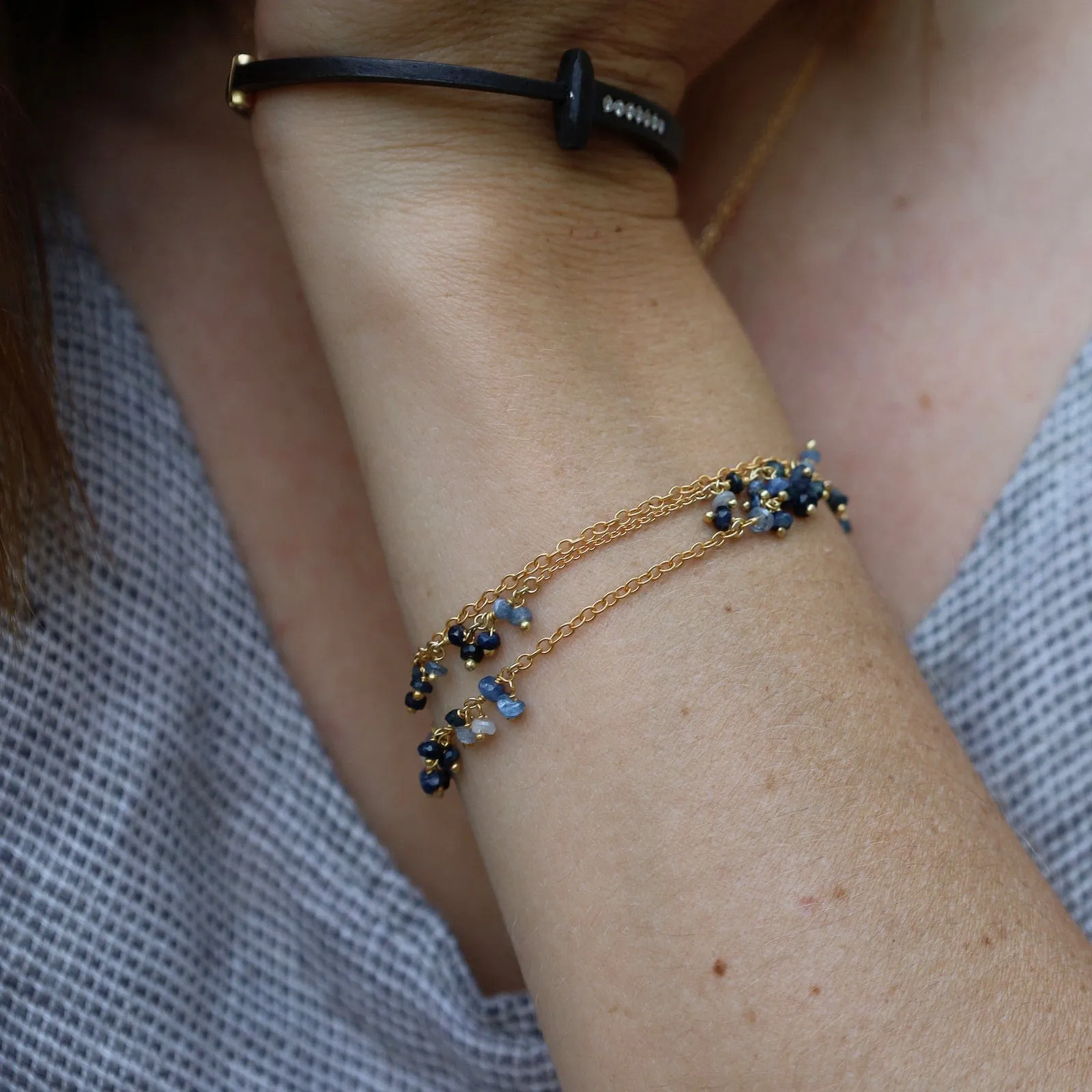 Three Strand Gemstone Dangle Bracelet - Sapphire