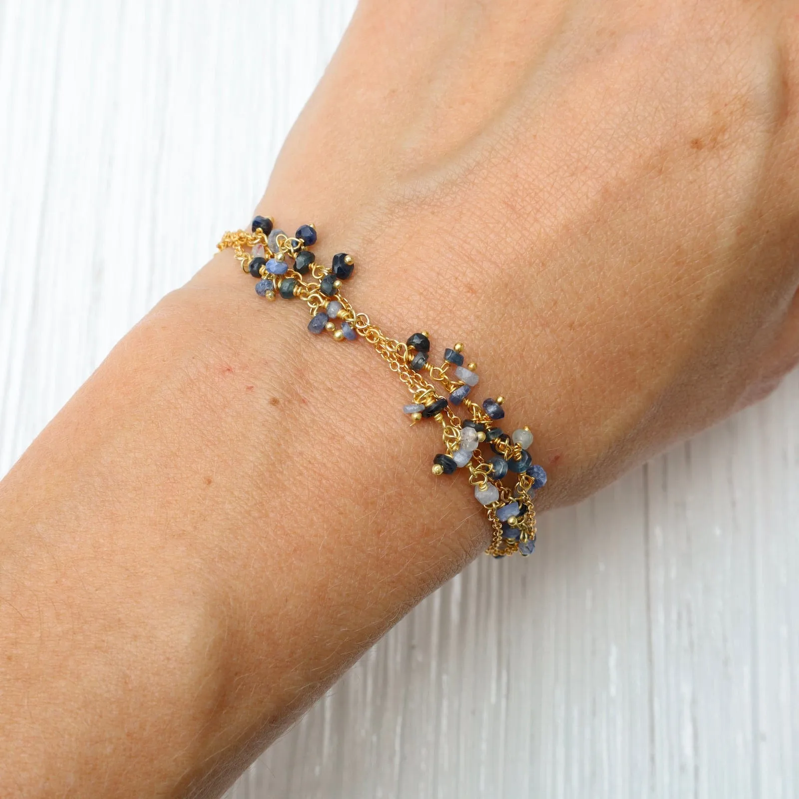 Three Strand Gemstone Dangle Bracelet - Sapphire