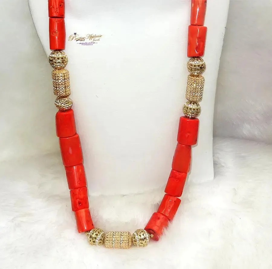 Traditional Men Women Unisex Coral Beads Embellished Necklace Jewellery Set