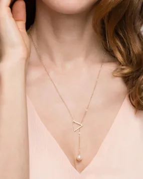 Triangle lariat necklace with Pearl