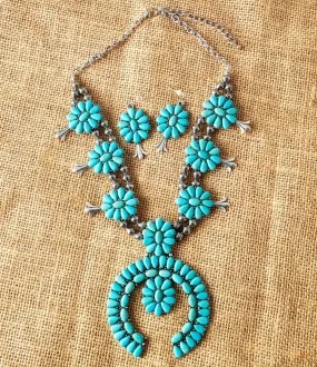 Turquoise & Silver Squash Blossom Set