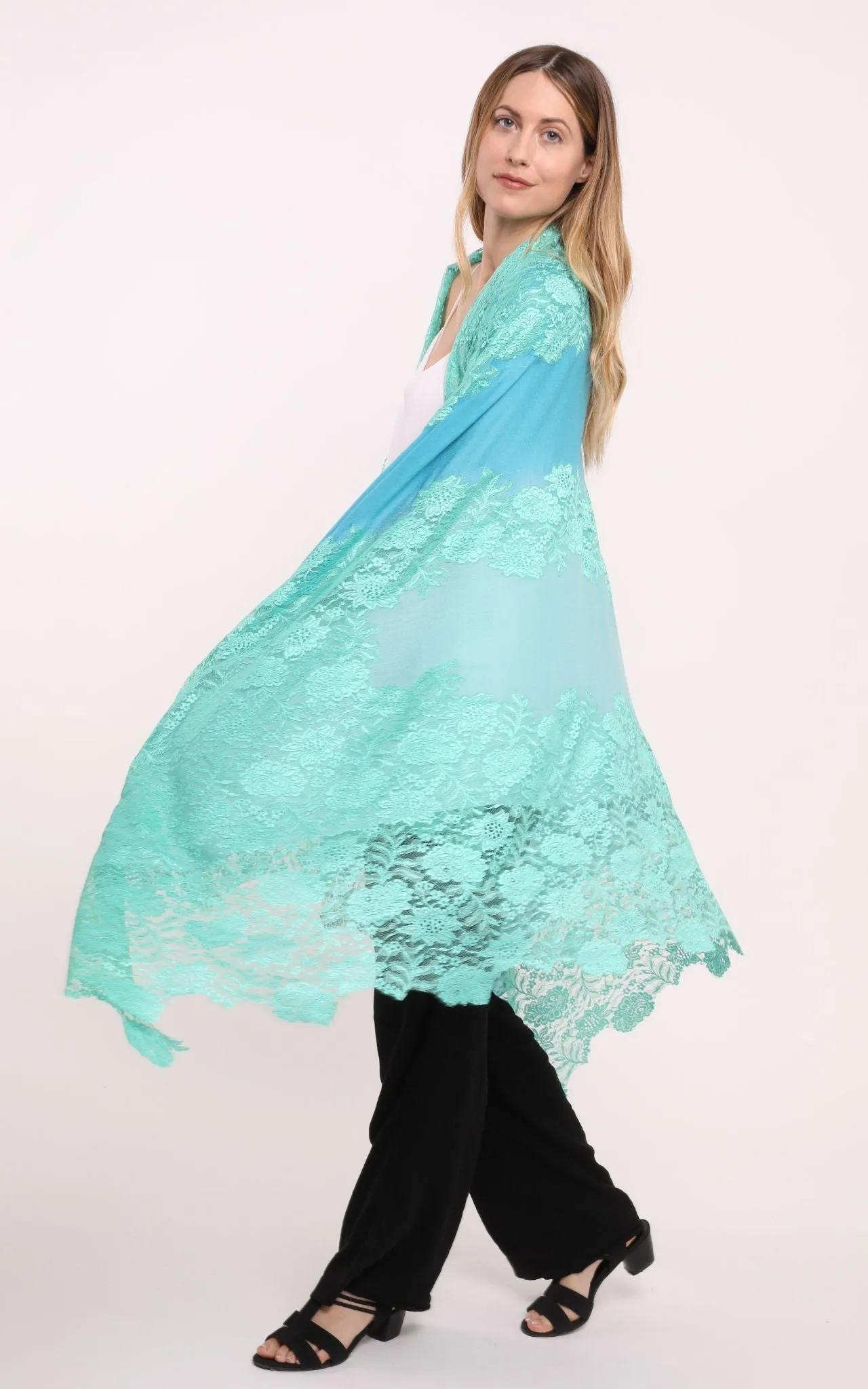 Turquoise and Green Lace Scarf