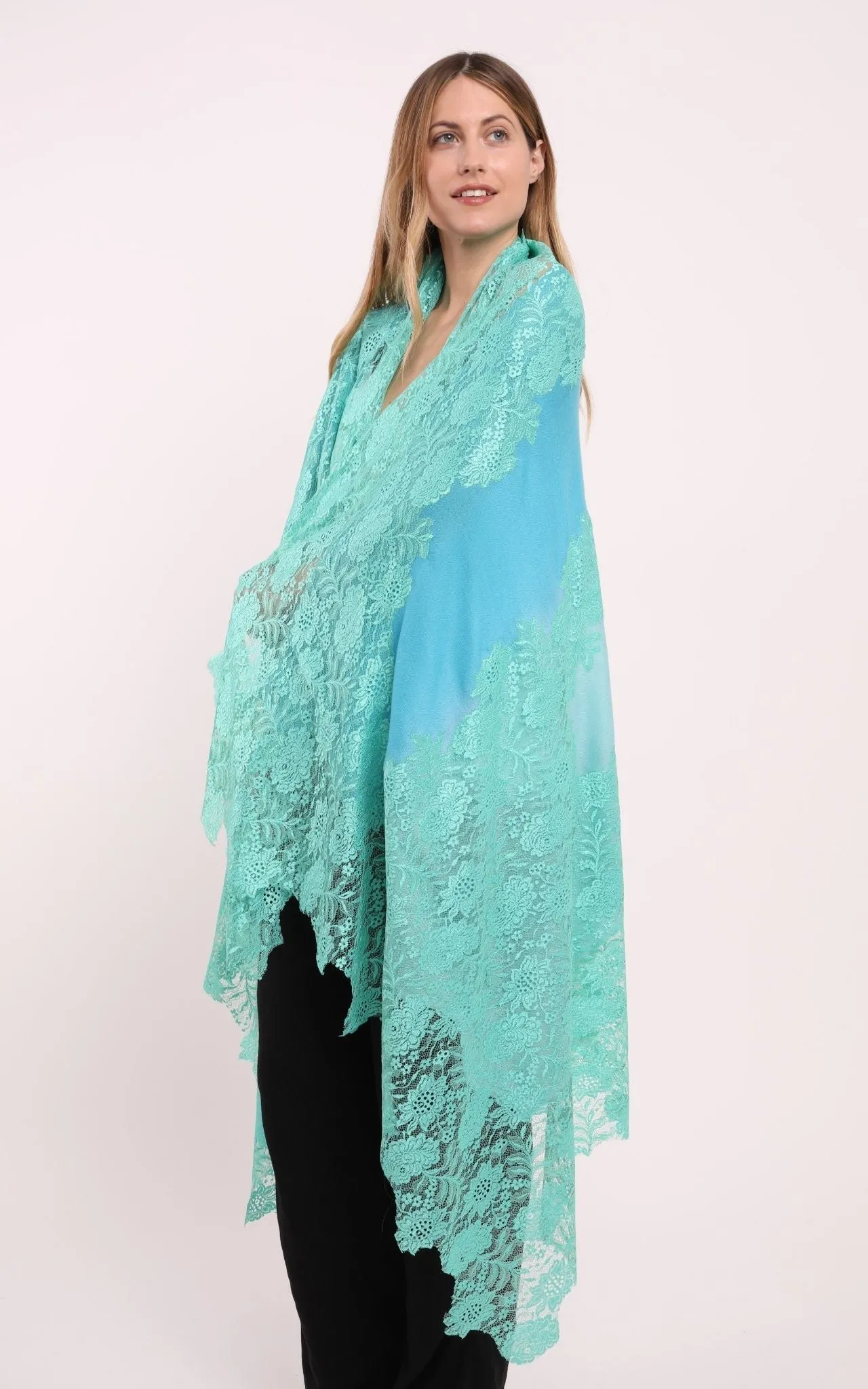 Turquoise and Green Lace Scarf