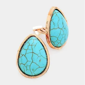 Turquoise Blue Teardrop Copper Clip-On Earrings