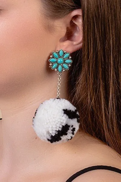 Turquoise Cluster Pom Pom Earrings