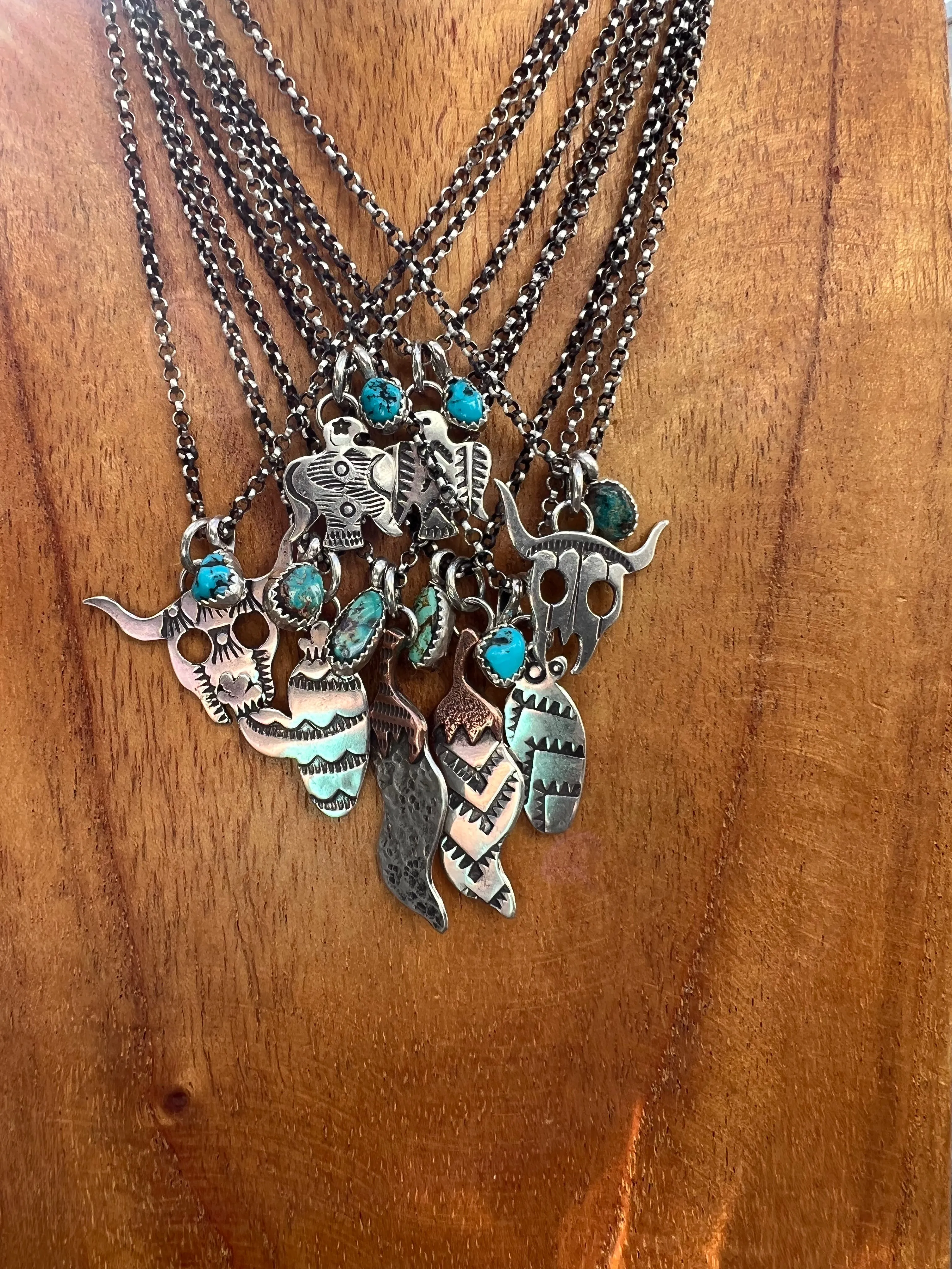 Turquoise Handstamped Charm Necklace